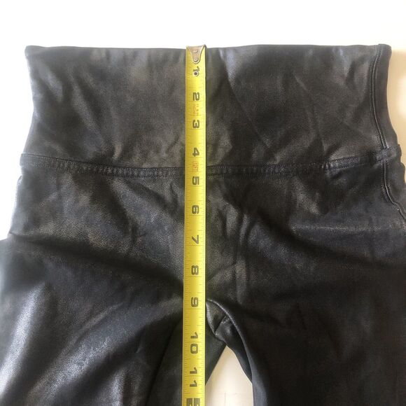 Spanx Leggings Black Faux Leather Metallic Stretch Pants Skinny Medium Petite - Picture 6 of 14